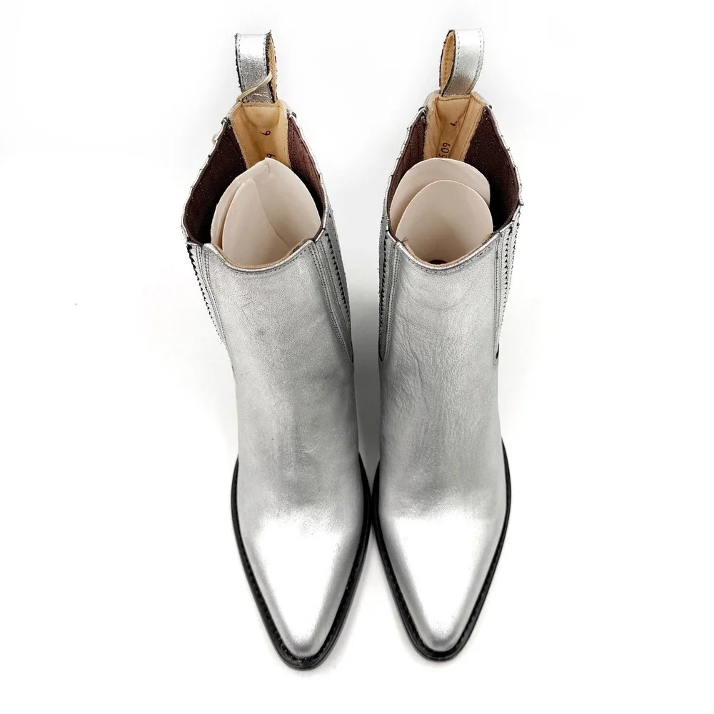 Mezcalero Ady Nuez Boot Silver Leather Western Pointed Toe Womens Sz 8.5 US